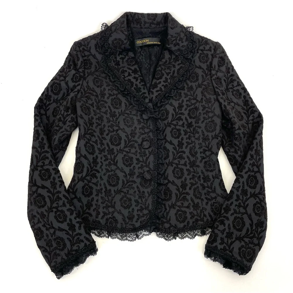Cocoon Italy Lace Embellished Jacket Black Size 6 - Picture 14 of 14